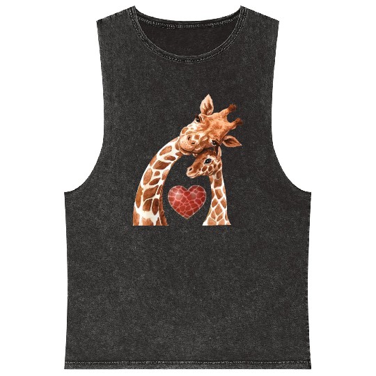 Giraffe Mom Heart Baby Giraffes Lover Mineral Wash Tank Tops