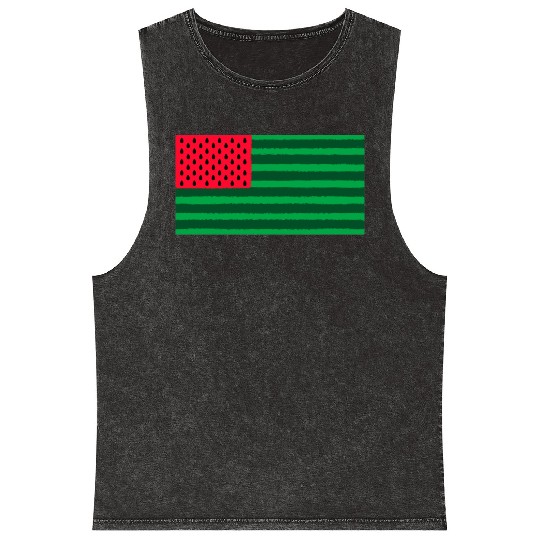 Funny Watermelon Flag USA Mineral Wash Tank Tops