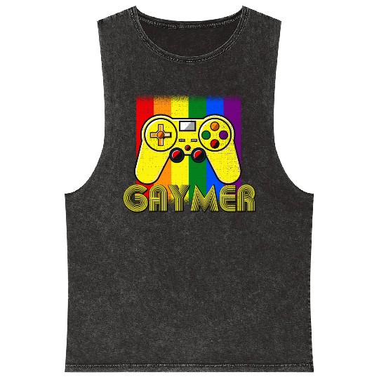 Funny Gaymer Gay Gamer - Pride Rainbow LGBT Mineral Wash Tank Tops