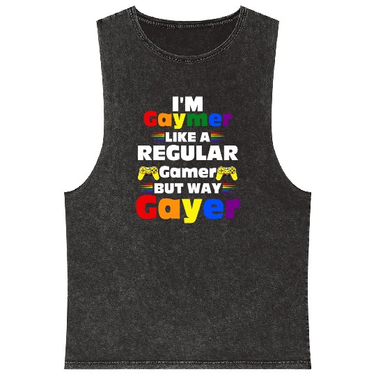 Funny Gaymer Gay Gamer Gayer - Pride Rainbow LGBT Mineral Wash Tank Tops