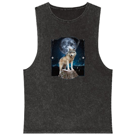 Wolf Moon Forest Wolves Nature Nature Liever Full Mineral Wash Tank Tops