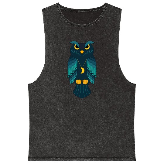 blue owl wild bird Mineral Wash Tank Tops