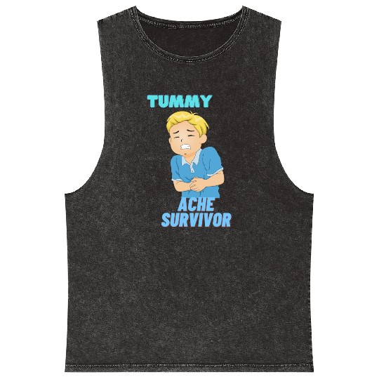 Tummy Ache Survivor Funny Back To School Mineral Wash Tank Tops