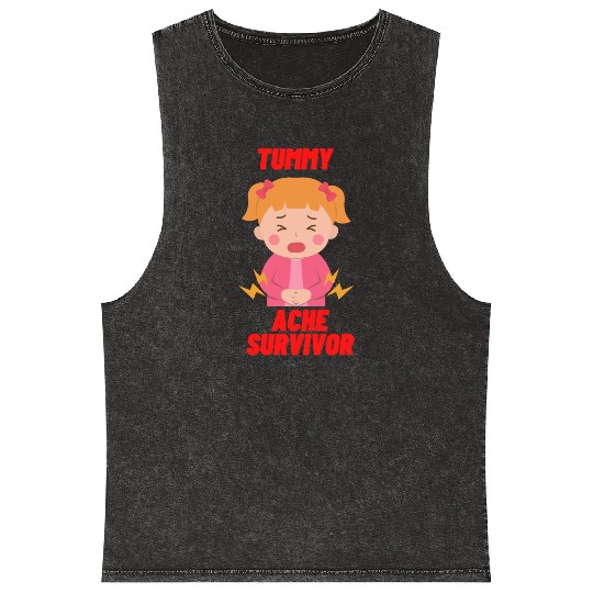 Tummy Ache Survivor Funny Back To School Mineral Wash Tank Tops