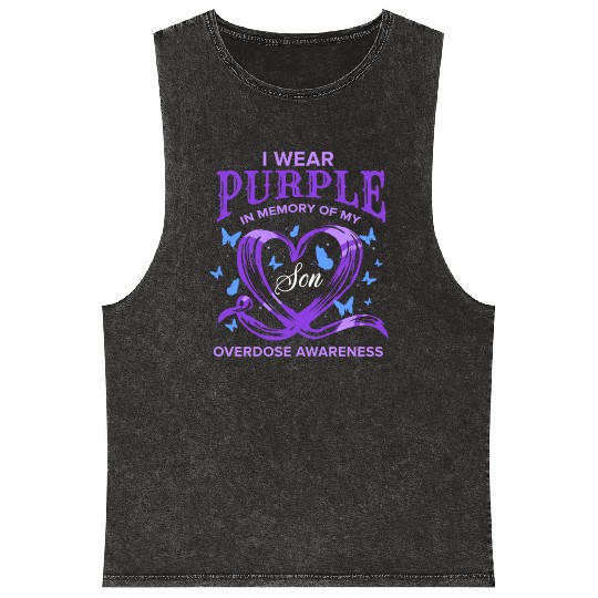 I Wear Purple In Memory Of My Son Overdose Awarene Mineral Wash Tank Tops
