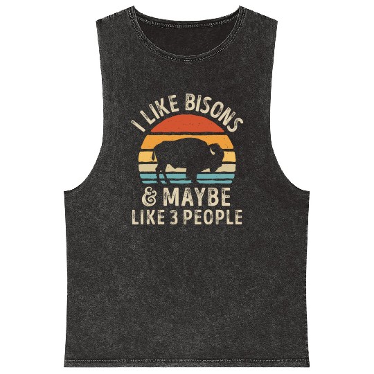 I Like Bisons and Maybe 3 People Retro Sunset Vint Mineral Wash Tank Tops