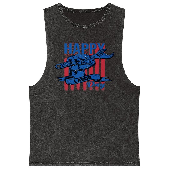 Happy Labor Day American Flag Holiday US Worker Mineral Wash Tank Tops