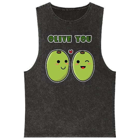 Kawaii Olive You for funny quote lover Mineral Wash Tank Tops
