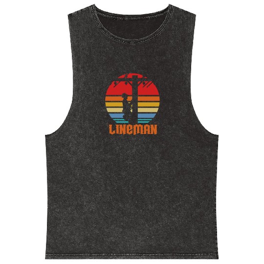 Lineman Retro Vintage Mineral Wash Tank Tops