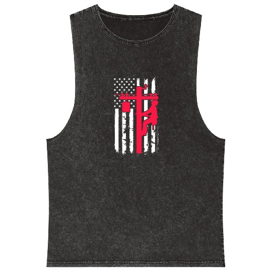 Lineman USA American Flag Mineral Wash Tank Tops