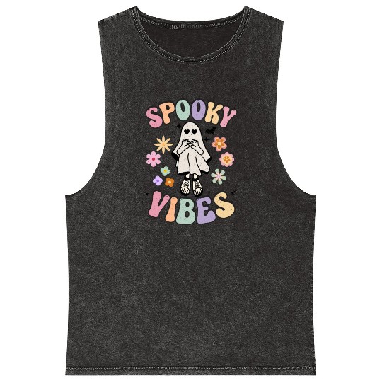 Spooky Season Retro Vintage Floral Halloween Mineral Wash Tank Tops