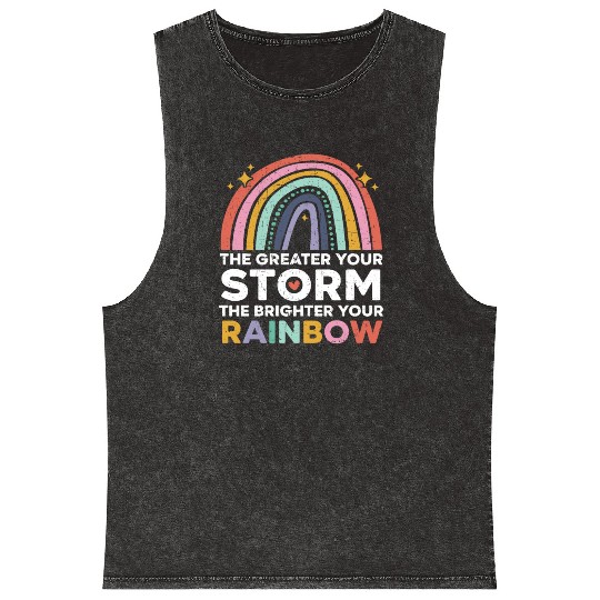 The Greater Your Storm The Brighter Your Rainbow Mineral Wash Tank Tops