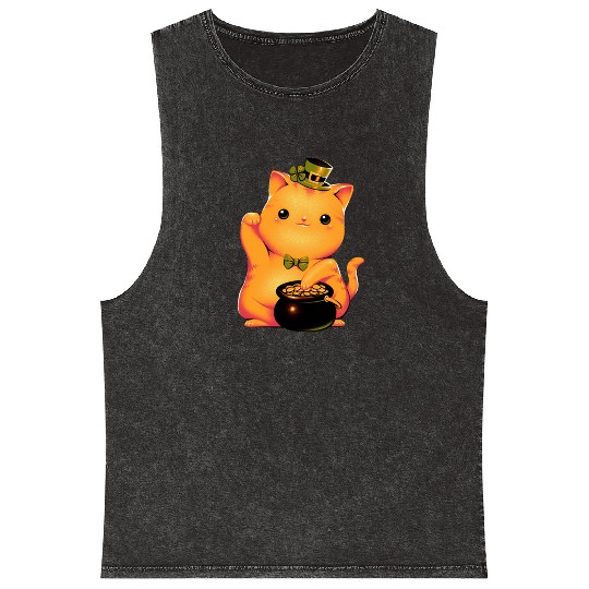 cat Irish Lucky Cat Mineral Wash Tank Tops