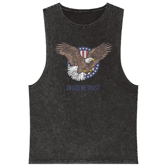 In God We Trust - Bald Eagle - Patriotic Mineral Wash Tank Tops