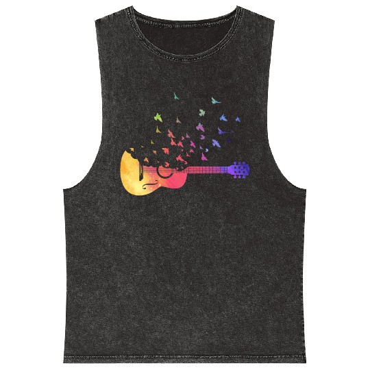 Colorful Acoustic Guitar Birds Music Teacher Mineral Wash Tank Tops