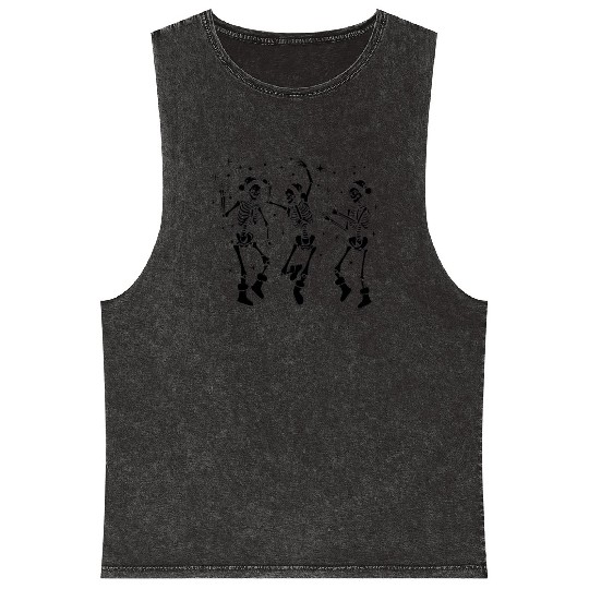 Halloween Party Dancing Skeleton Trick or treat Mineral Wash Tank Tops