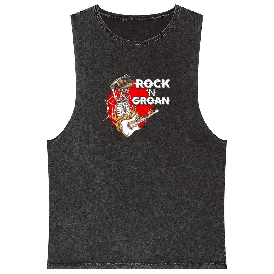 Halloween Cowboy Skeleton Rocker Hand Rock Mineral Wash Tank Tops