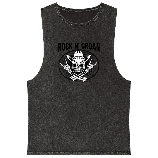 Halloween Cowboy Skeleton Rocker Hand Rock Mineral Wash Tank Tops