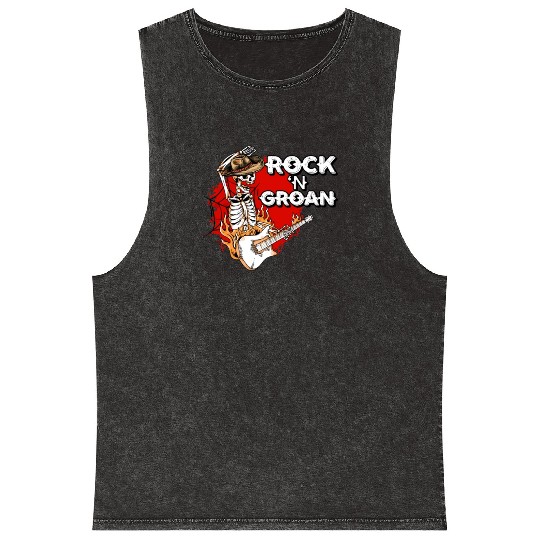 Halloween Cowboy Skeleton Rocker Hand Rock Mineral Wash Tank Tops