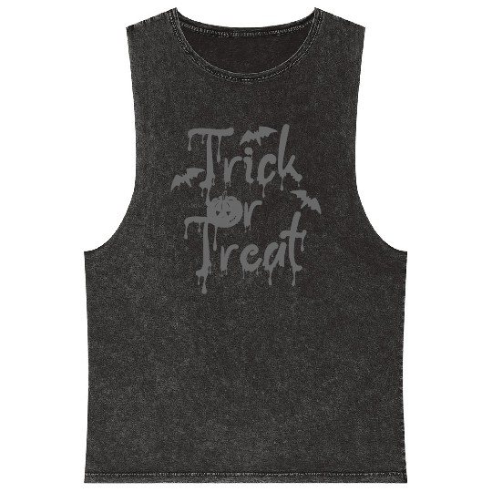 Halloween Trick or Treat Spooky Grey Color Font Mineral Wash Tank Tops