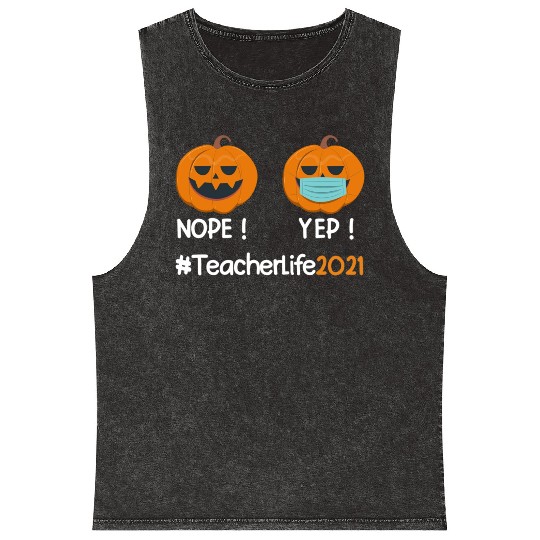 Funny Halloween Teacher life 2021 Pumpkin wearing Mineral Wash Tank Tops