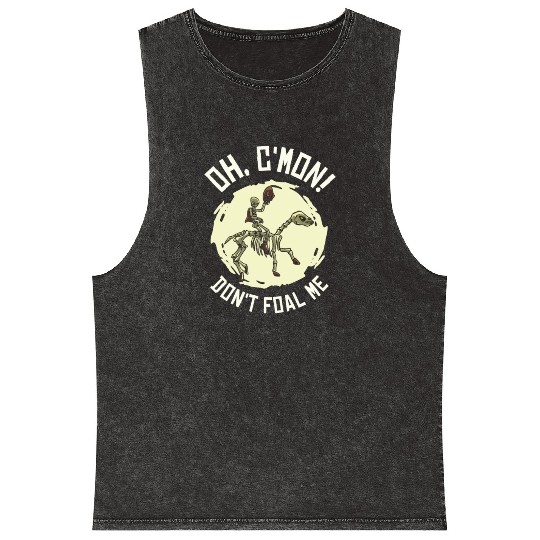 Halloween Cowboy Skeleton Foal Horse Riding Mineral Wash Tank Tops