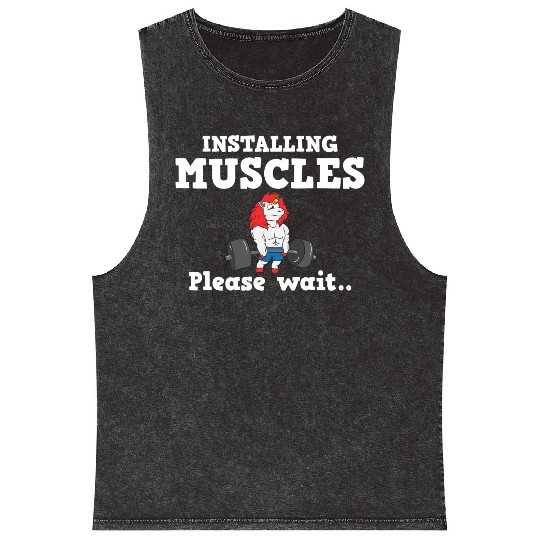 Unicorn Muscle Workout Fitness Training Sport Gym Mineral Wash Tank Tops