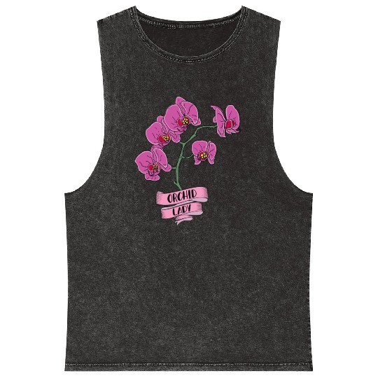 Orchid Plant Lady Cartoon Mineral Wash Tank Tops