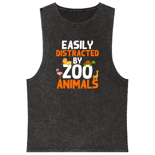 Zoo Animals Giraffe Lion Flamingo Zoo Mineral Wash Tank Tops