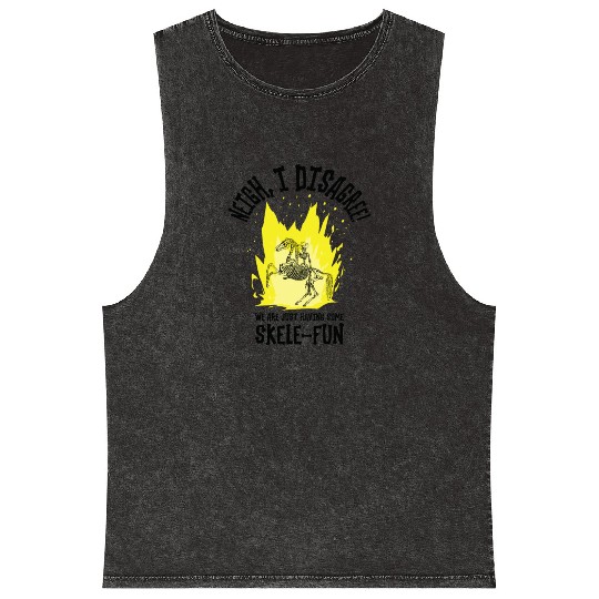 Halloween Cowboy Skeleton Fun Horse Riding Mineral Wash Tank Tops
