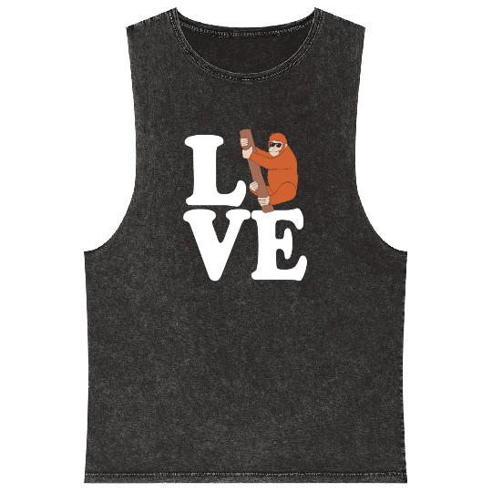 I Love Monkey Ape Orangutan Mineral Wash Tank Tops
