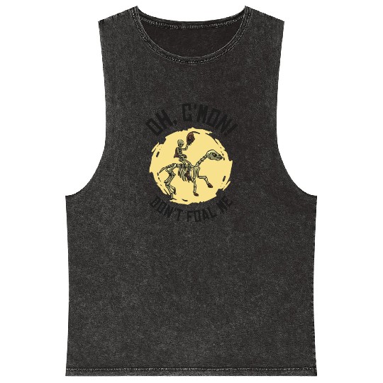 Halloween Cowboy Skeleton Foal Horse Riding Mineral Wash Tank Tops