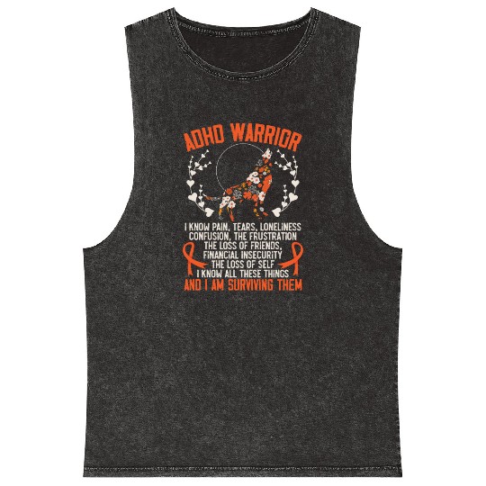 ADHD Warrior Embrace Neurodiversity ADHD Awareness Mineral Wash Tank Tops
