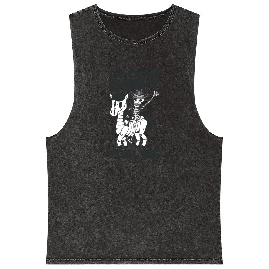 Halloween Cowboy Skeleton Foal Horse Riding Mineral Wash Tank Tops