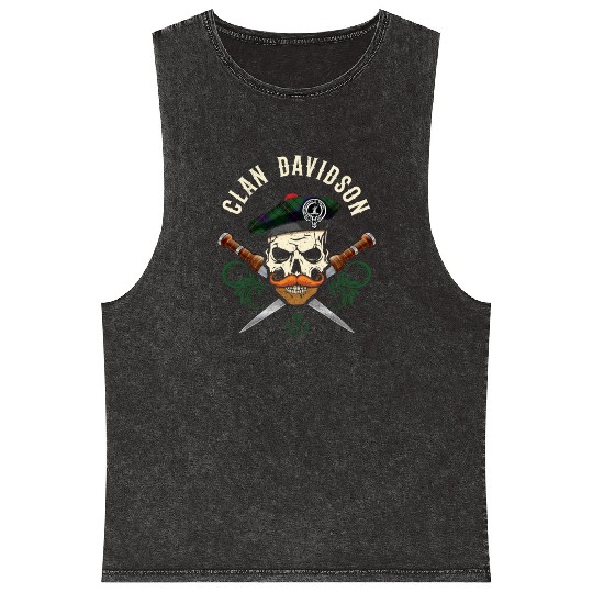 Clan Davidson Scottish Skull Crest Badge Dirk Mineral Wash Tank Tops