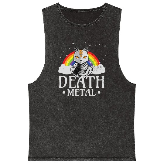 Death Metal Rock Satan Cat For Concerts Festivals Mineral Wash Tank Tops