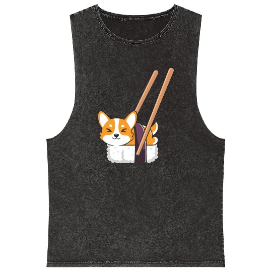 Kawaii Sushi Corgi Roll Lover Mineral Wash Tank Tops