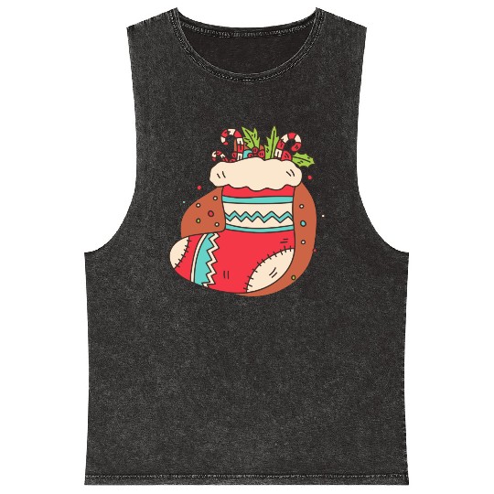 christmas sock with candy canes Mineral Wash Tank Tops