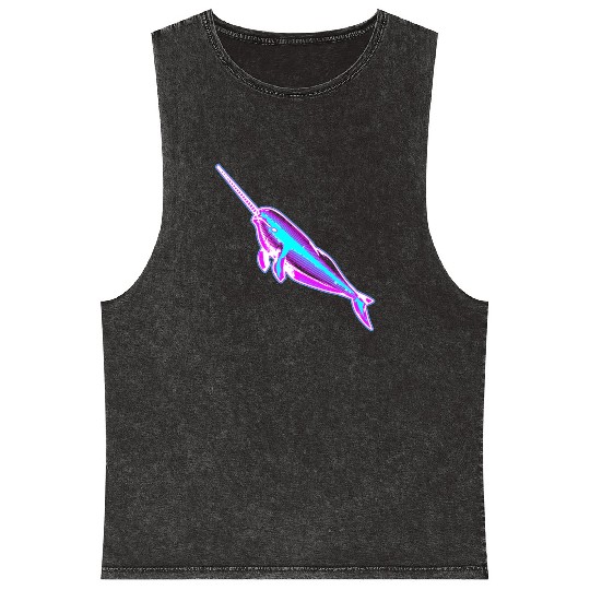 Synthwave Narwhal Mineral Wash Tank Tops