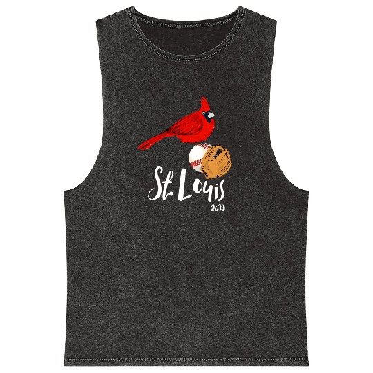 Saint Louis Red Cardinal 2019 Bird Player Mineral Wash Tank Tops