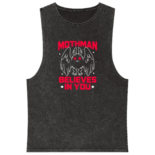 Funny Cryptid Gothic Mothman Believes In You Mineral Wash Tank Tops