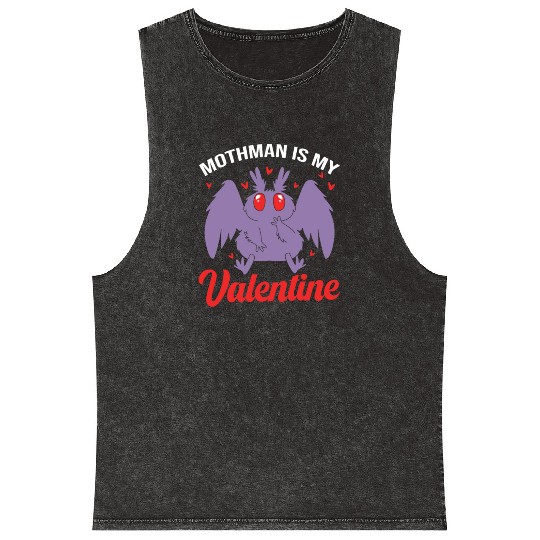 Funny Valentines Day Cryptid Cute Mothman Mineral Wash Tank Tops