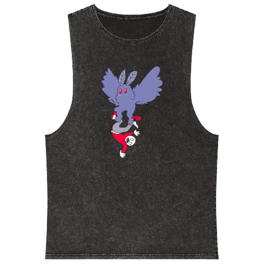 Mothman Abducting Human Goth Cryptid Funny Mothman Mineral Wash Tank Tops