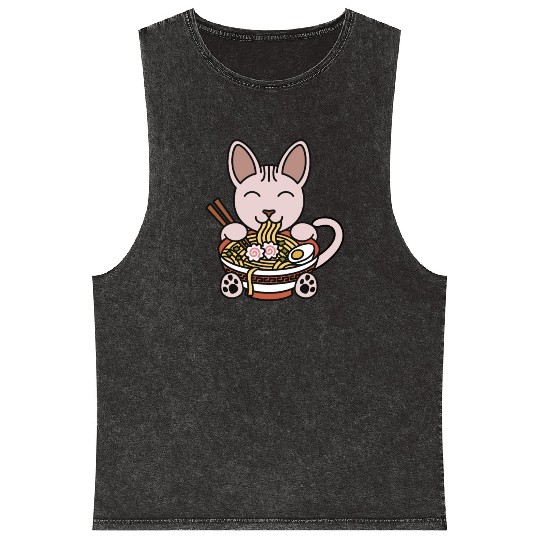 Sphynx Cat Ramen Noodles Mineral Wash Tank Tops