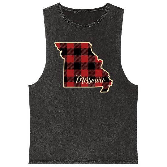 Missouri Buffalo Plaid Silhouette Home State Pride Mineral Wash Tank Tops