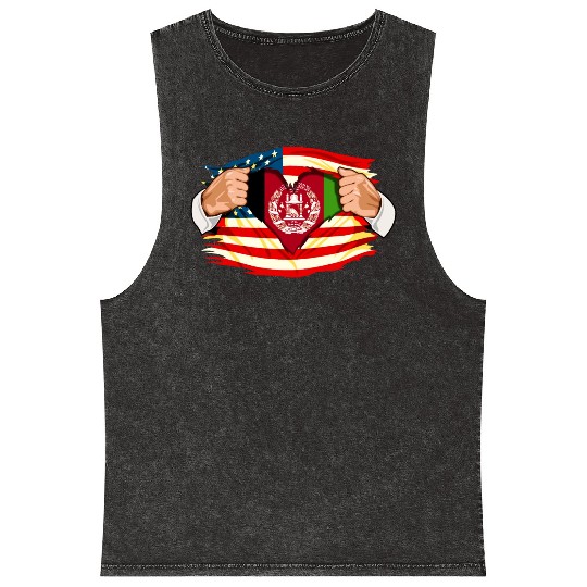 Afghanistan Who Live in America Afghani Flag Mineral Wash Tank Tops