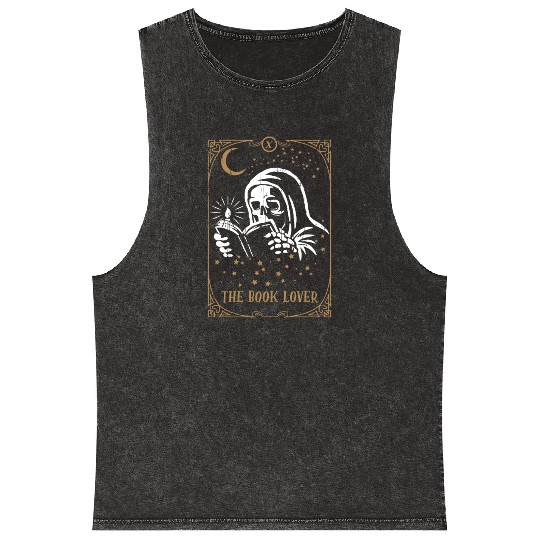 Skeleton Book Tarot Card Occult Club Gothic Mineral Wash Tank Tops