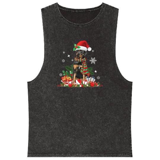 Christmas Rottweiler dog Holiday Rottie Mineral Wash Tank Tops