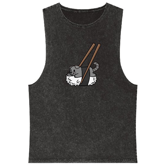 Scottish Fold Cat Nigiri Sushi Mineral Wash Tank Tops