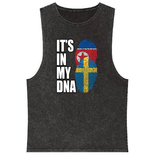 North Korean And Swedish Mix Heritage DNA Flag Mineral Wash Tank Tops
